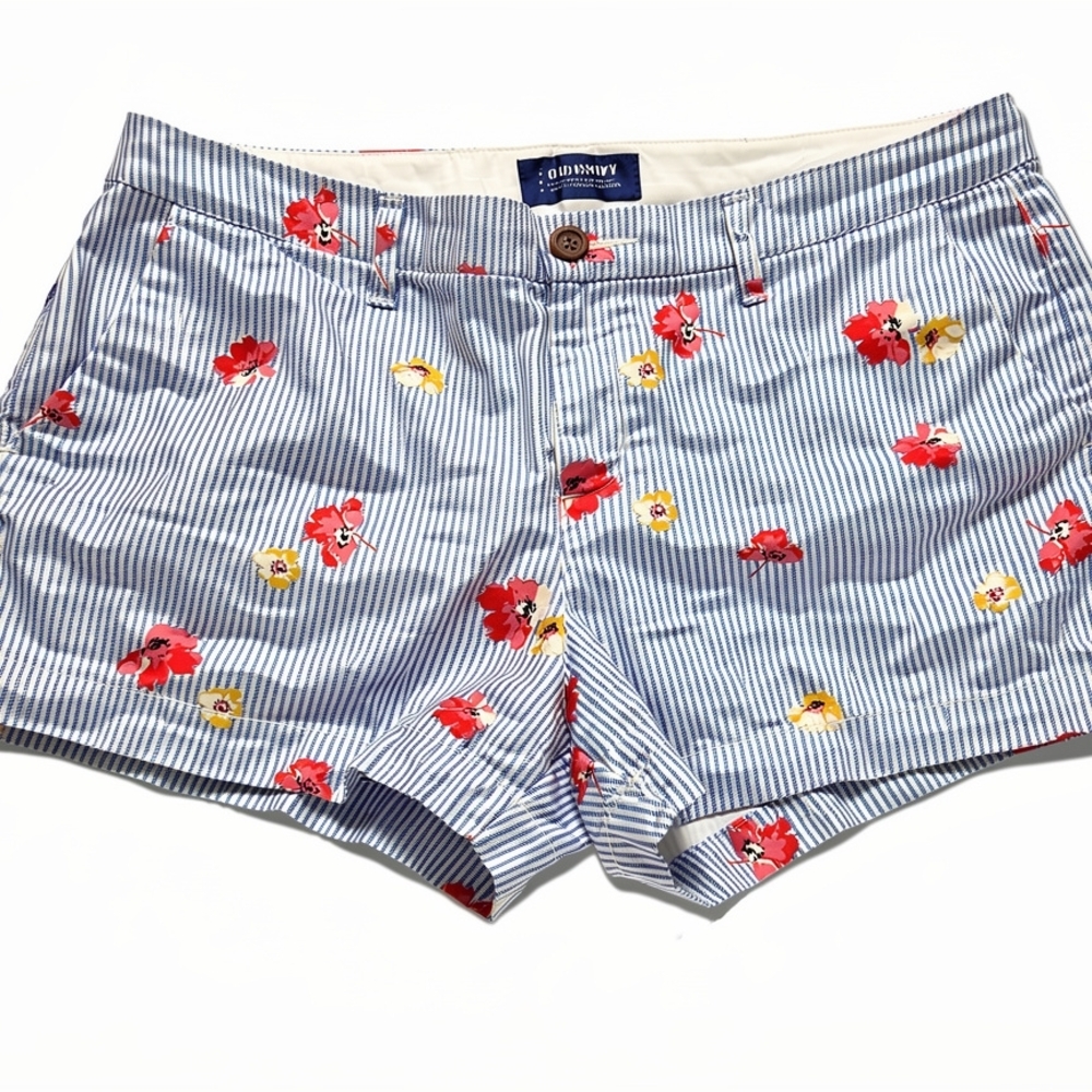 Old Navy Blue Pinstripe Floral Print Women's Shorts